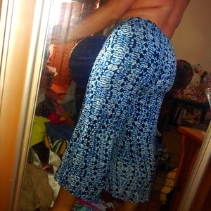 Artisan NY • Sleepwear Blue White Capri Slit Leg Beach Pants Wide Leg Rayon
